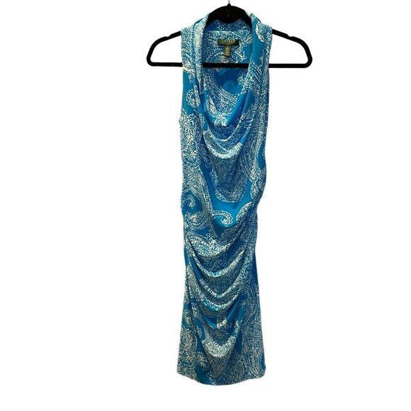 Women's Lauren Dress Sleeveless,  Ruched sides,  Aqua/white paisley Size 6 - Picture 1 of 11